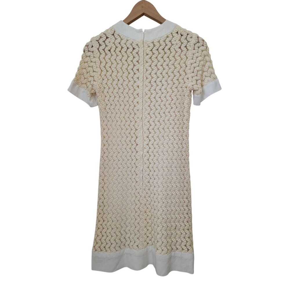 Vintage Crochet Knit Dress w/ Bow Detail Short Sleeves & Back Zip Closure Sz S/M - Picture 2 of 5
